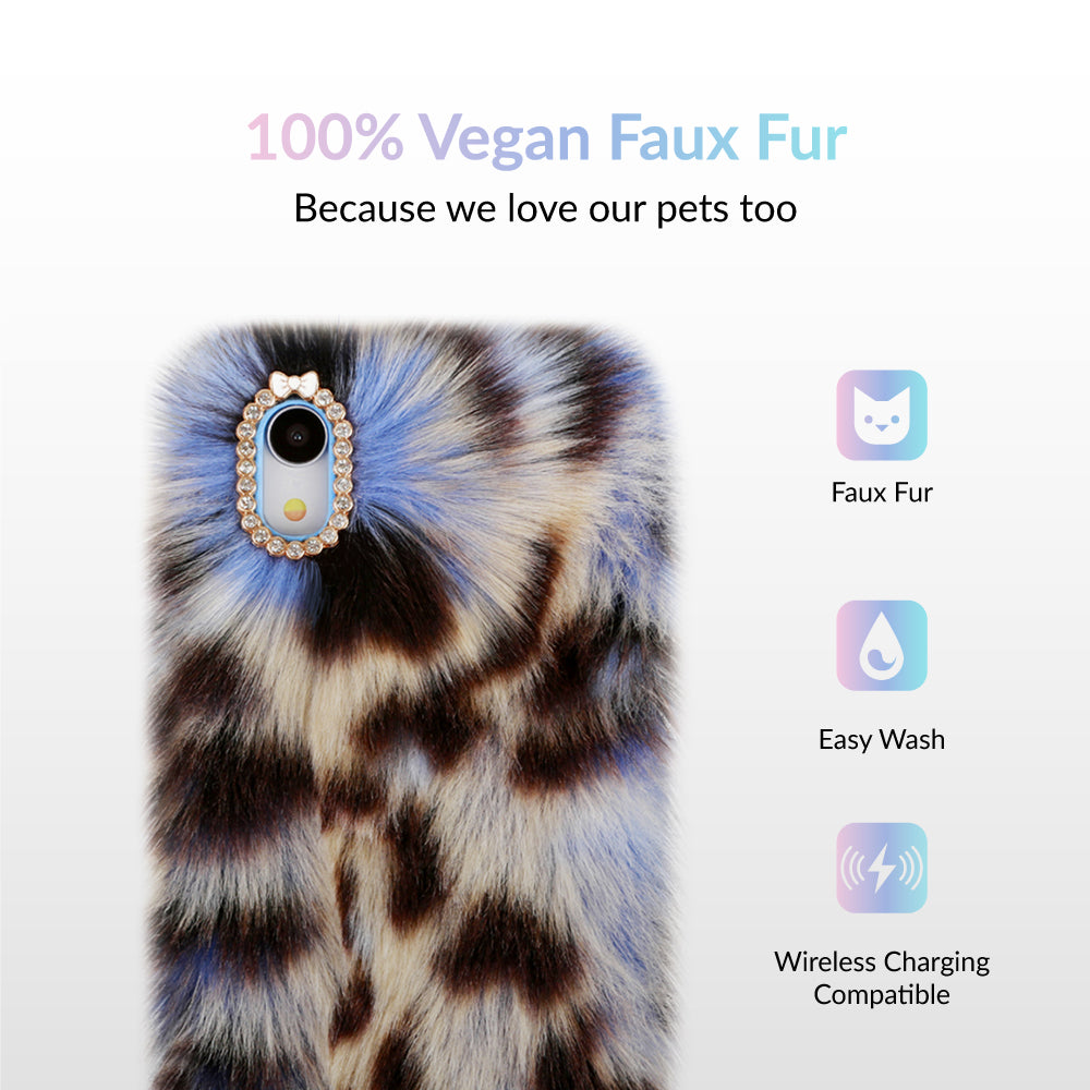 Blue Leopard Faux Fur iPhone Case