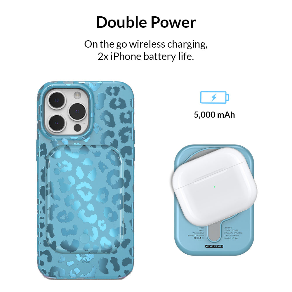 Blue Sapphire Leopard MagSafe Battery Power Pack