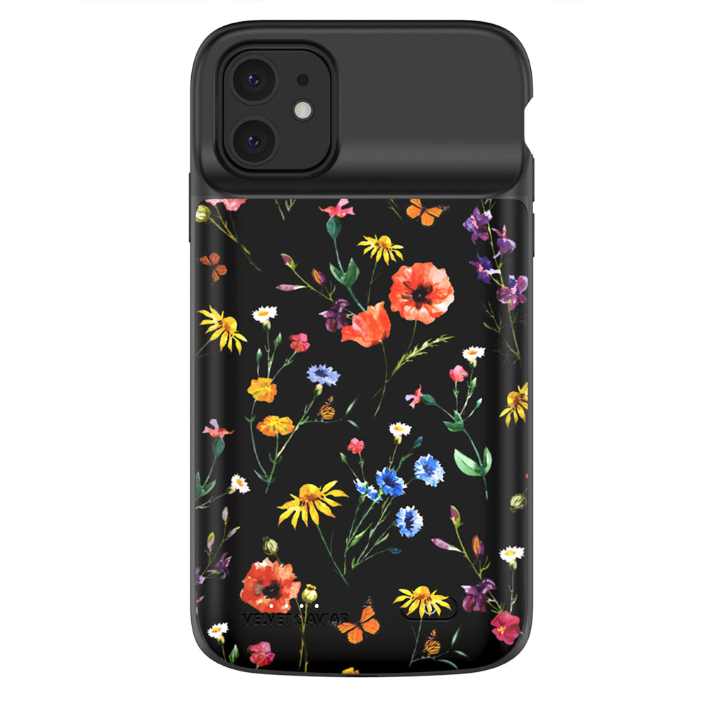 Black Wildflower iPhone Charging Case