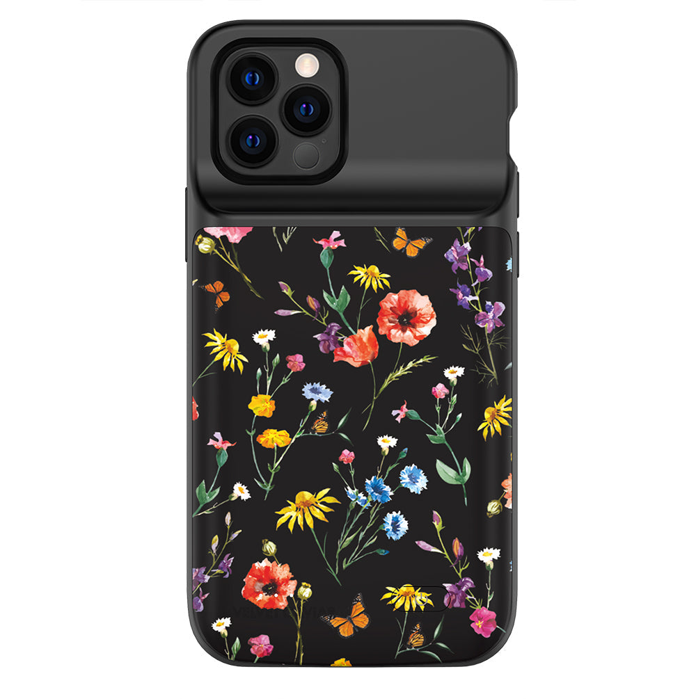 Black Wildflower iPhone Charging Case