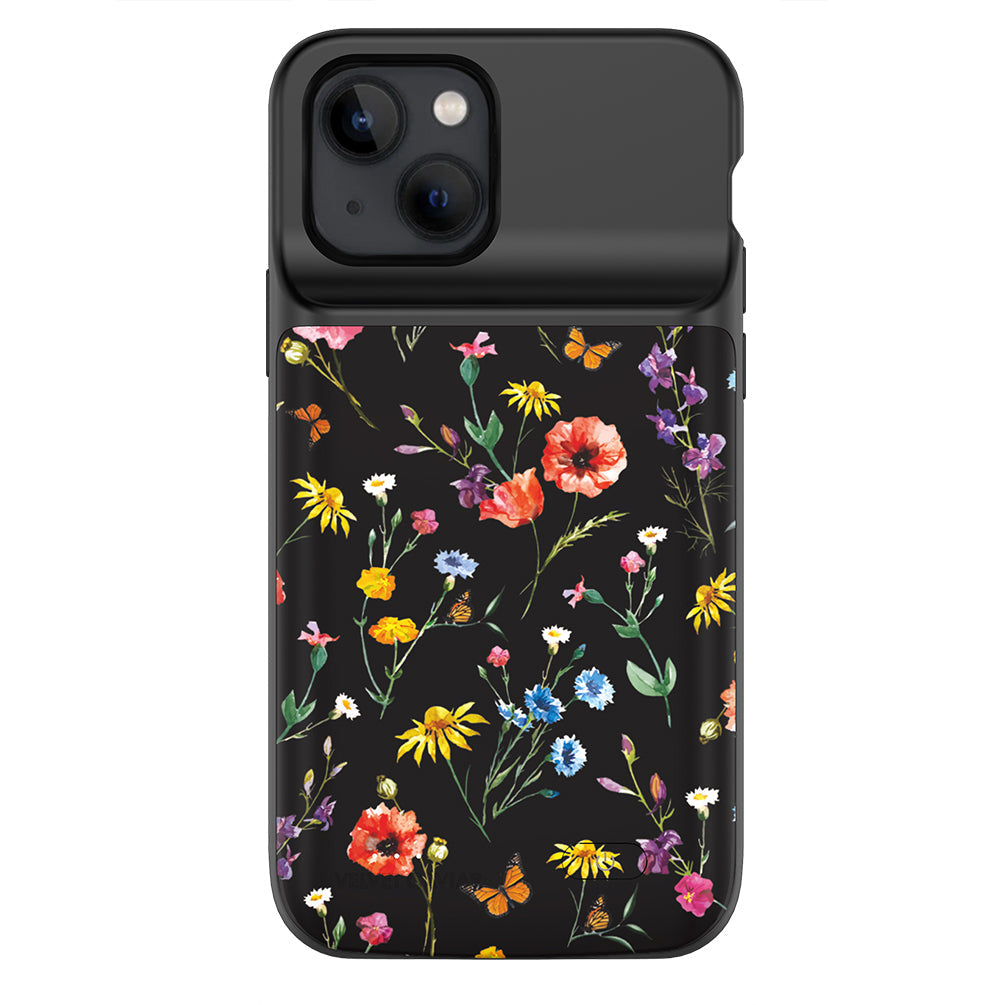Black Wildflower iPhone Charging Case