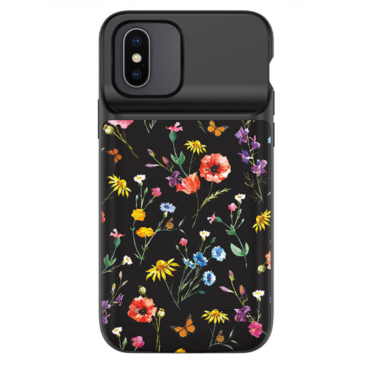 Black Wildflower iPhone Charging Case