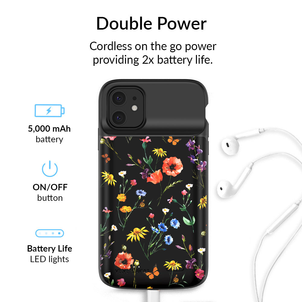 Black Wildflower iPhone Charging Case