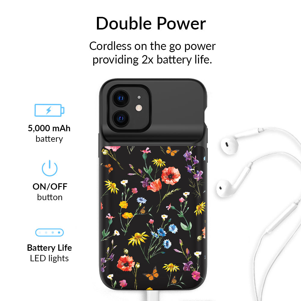 Black Wildflower iPhone Charging Case