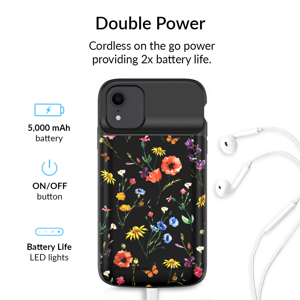 Black Wildflower iPhone Charging Case