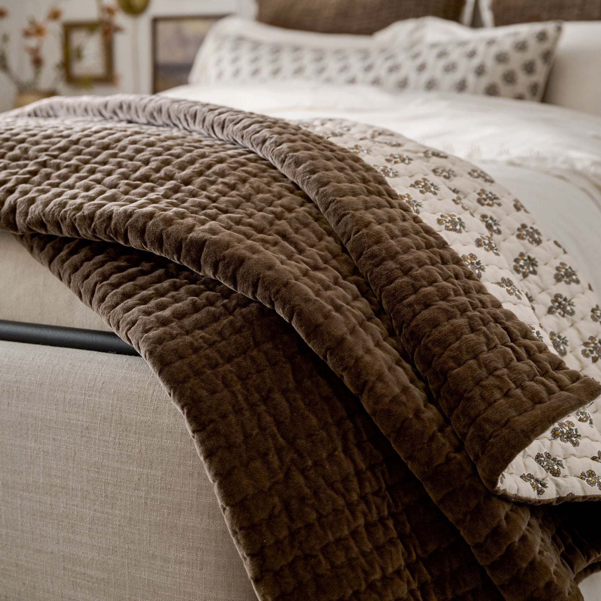 Audrey Velvet Block Print Quilt - Cedar