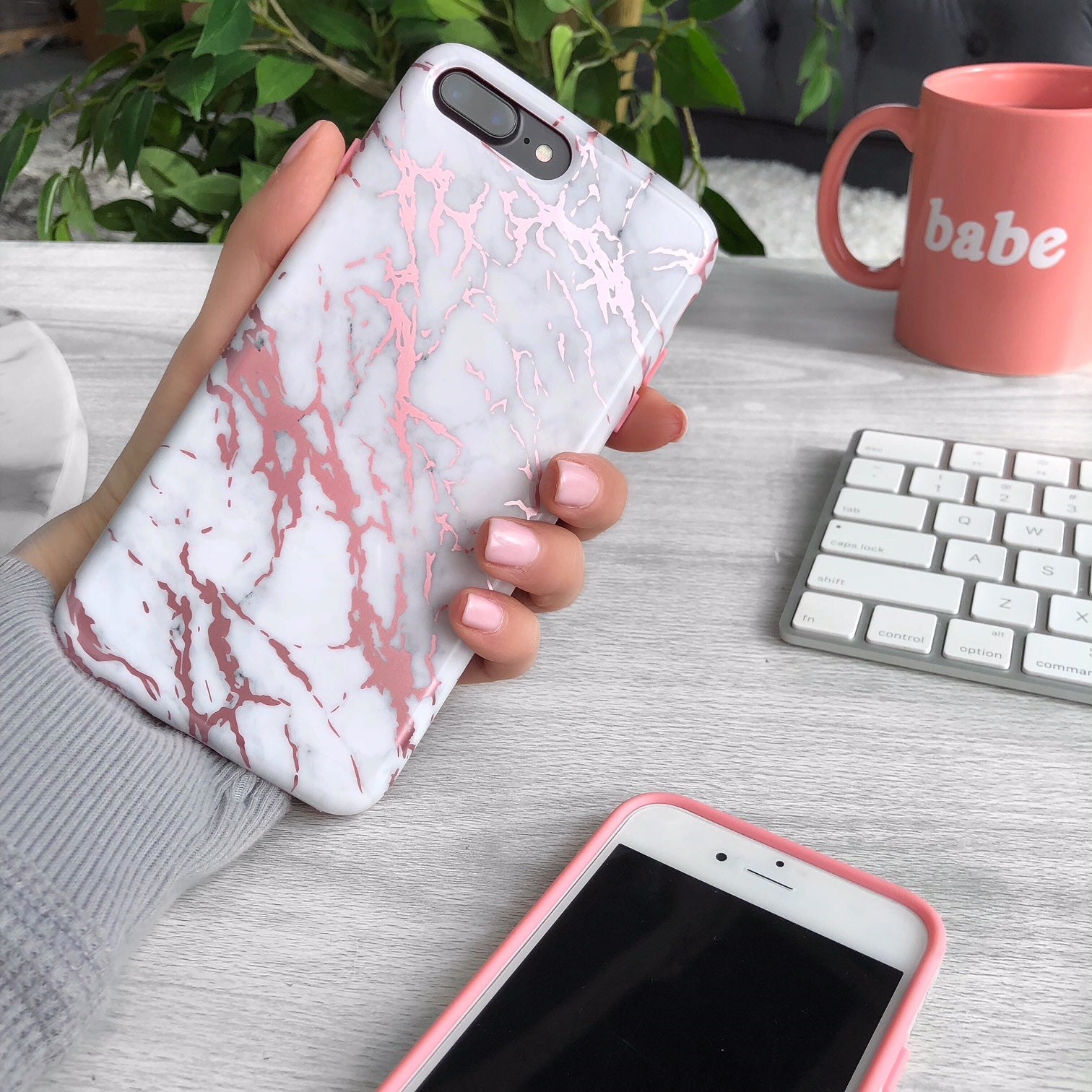 White Marble Pink Chrome iPhone Case