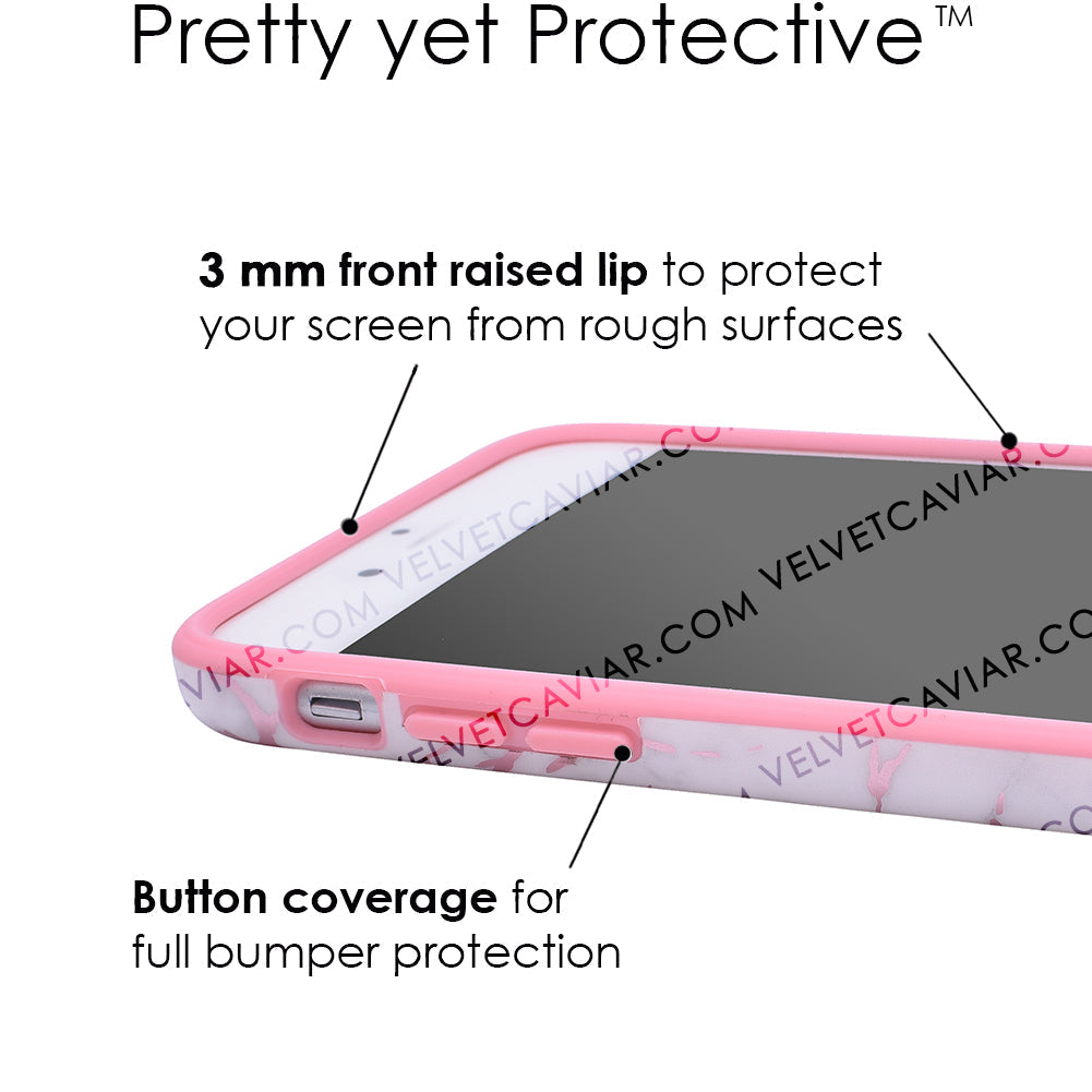 White Marble Pink Chrome iPhone Case