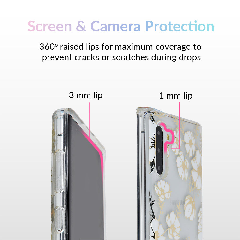 White and Gold Floral Clear Samsung Case