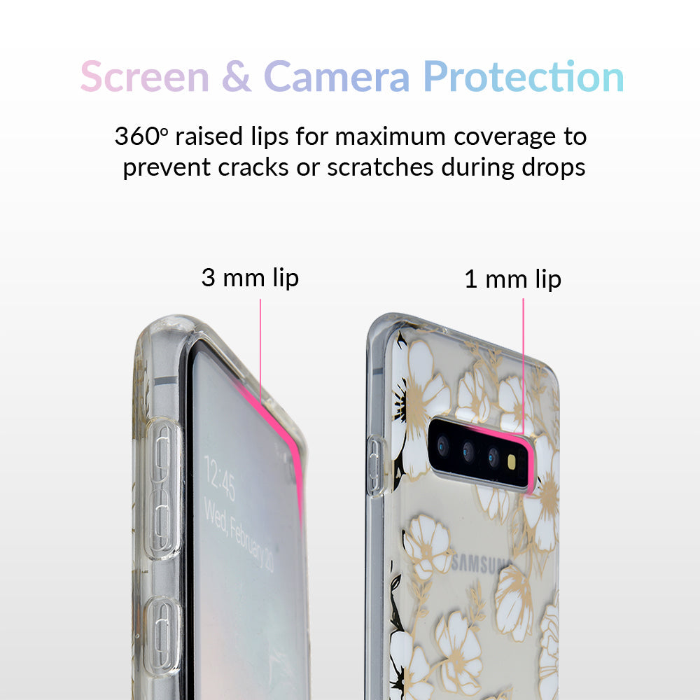 White and Gold Floral Clear Samsung Case