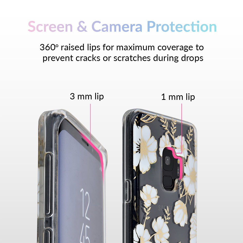 White and Gold Floral Clear Samsung Case