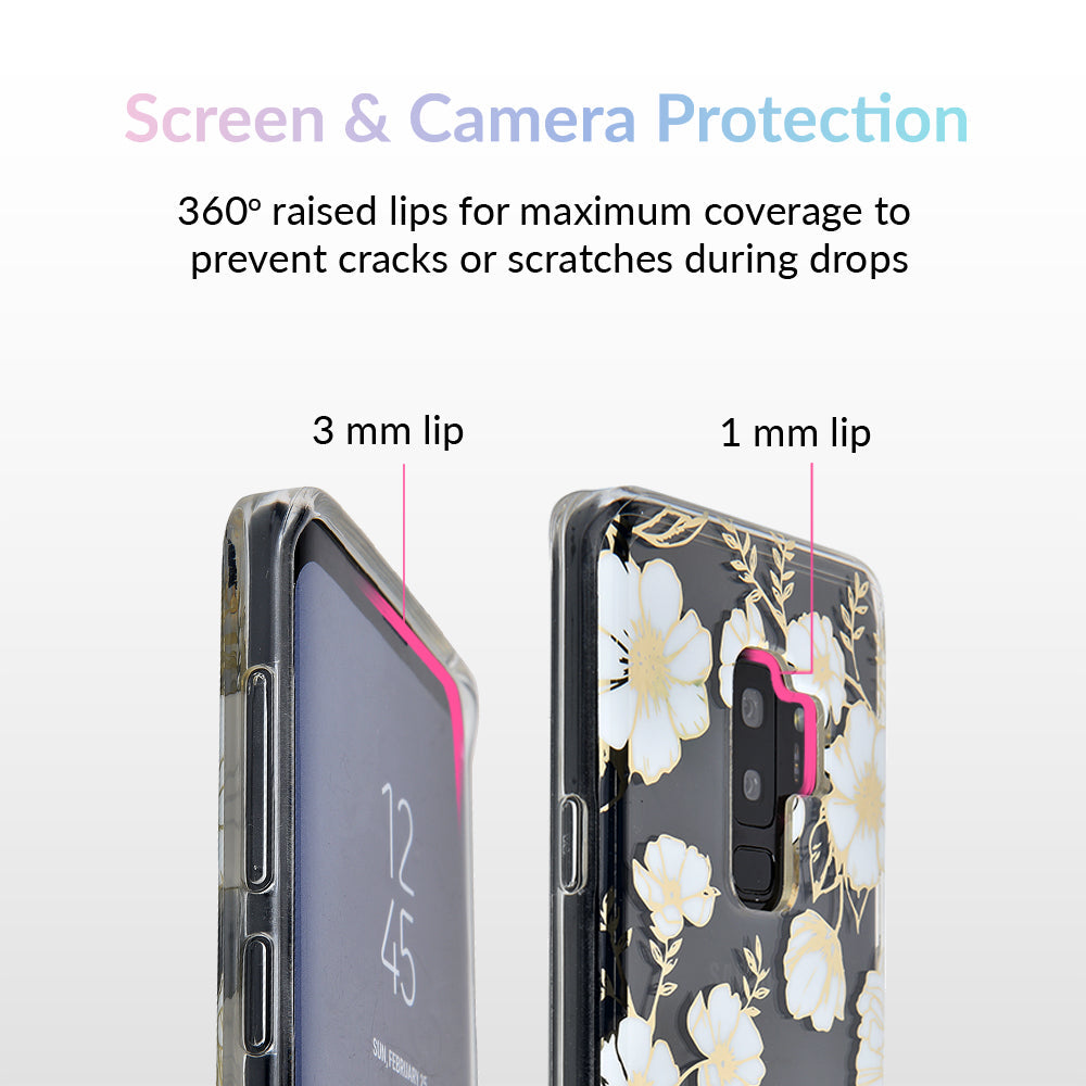 White and Gold Floral Clear Samsung Case