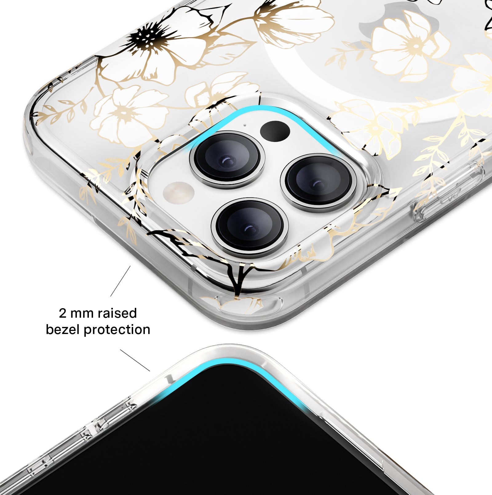 White and Gold Floral Clear iPhone Case