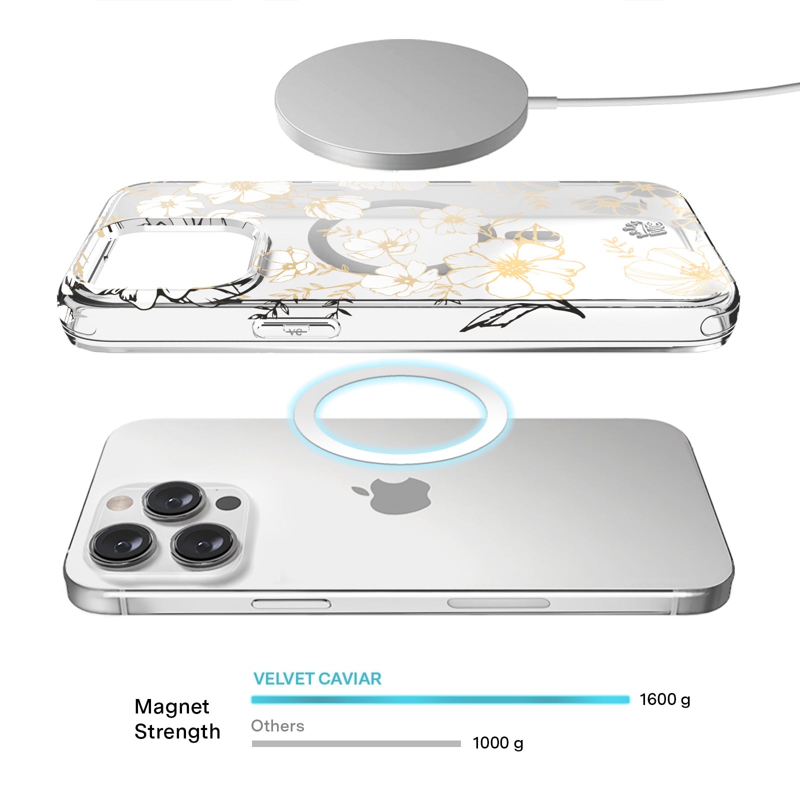 White and Gold Floral Clear iPhone Case