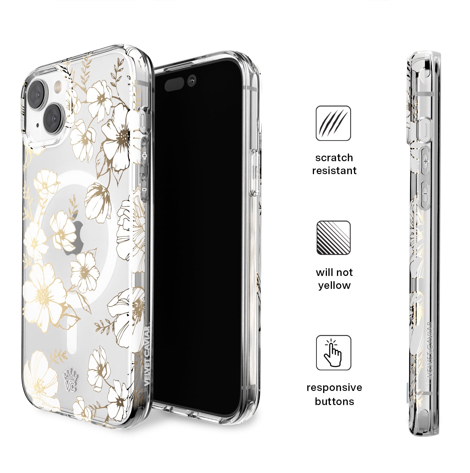 White and Gold Floral Clear iPhone Case