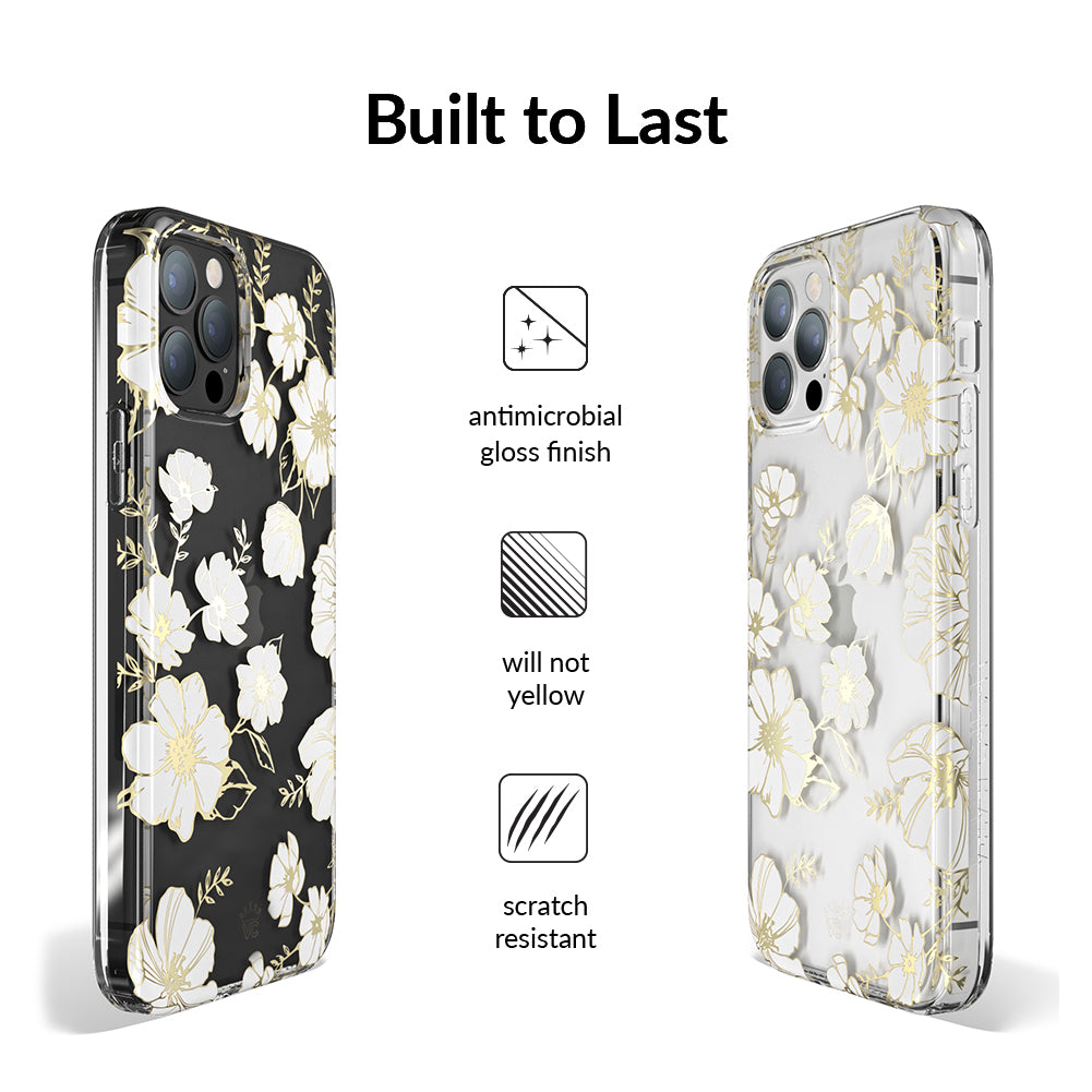 White and Gold Floral Clear iPhone Case
