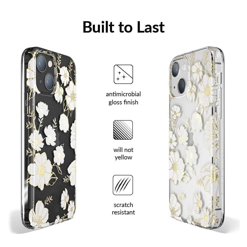 White and Gold Floral Clear iPhone Case