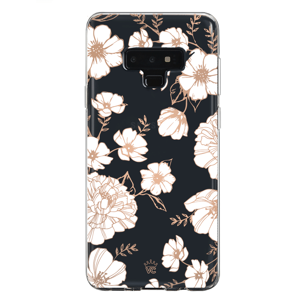 White and Gold Floral Clear Samsung Case