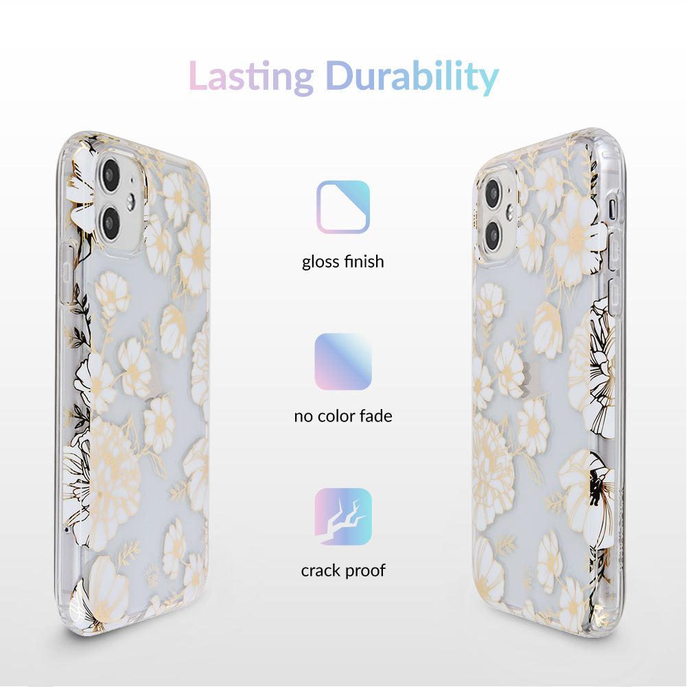 White and Gold Floral Clear iPhone Case