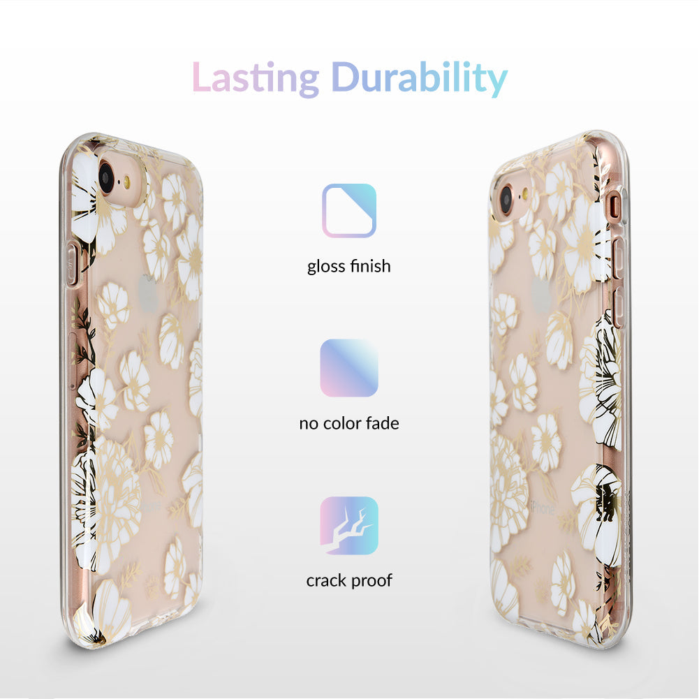 White and Gold Floral Clear iPhone Case
