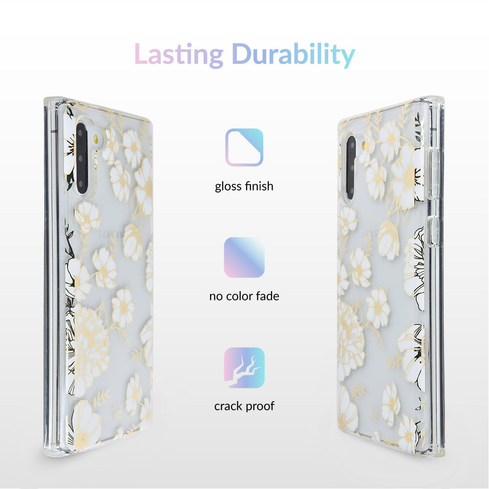 White and Gold Floral Clear Samsung Case