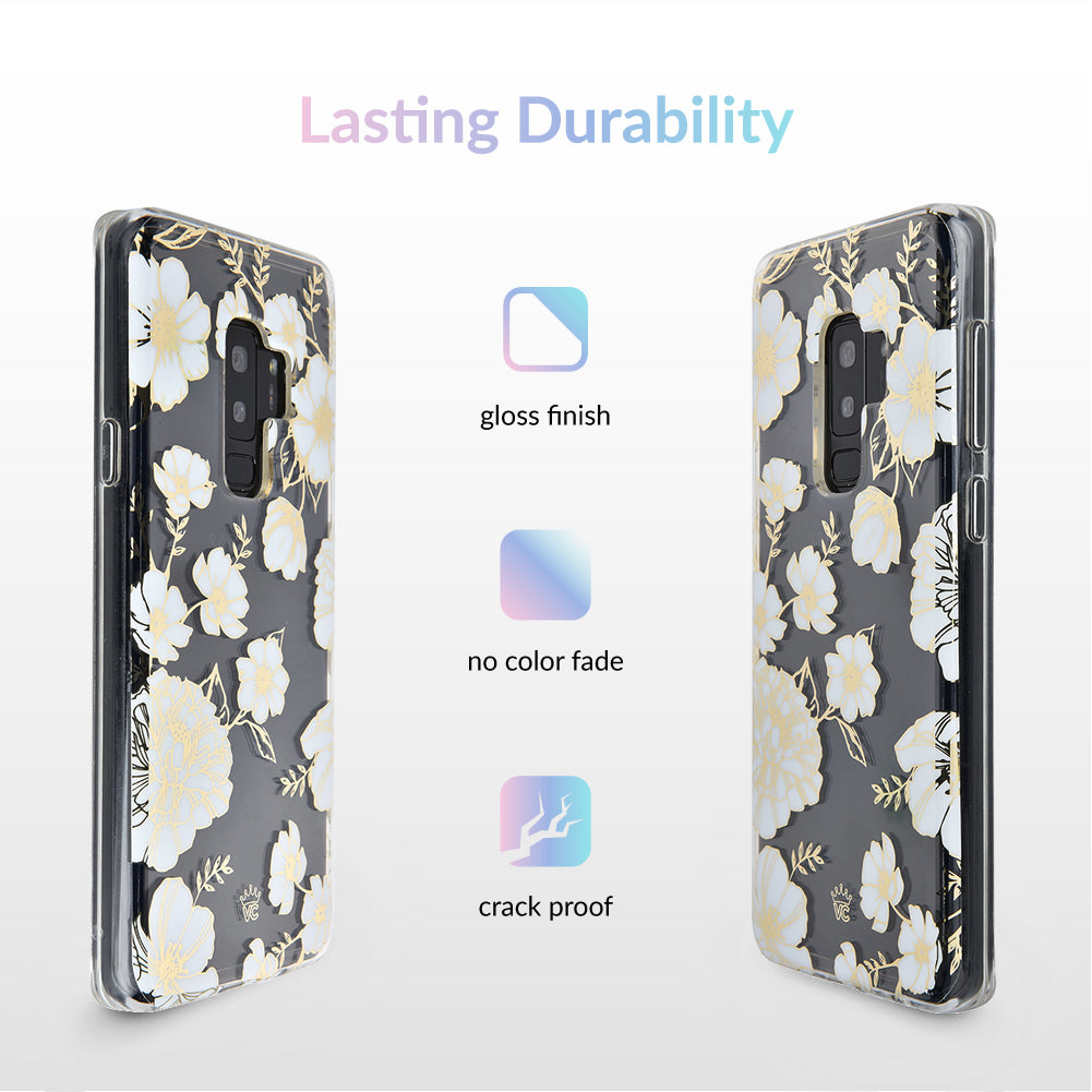 White and Gold Floral Clear Samsung Case