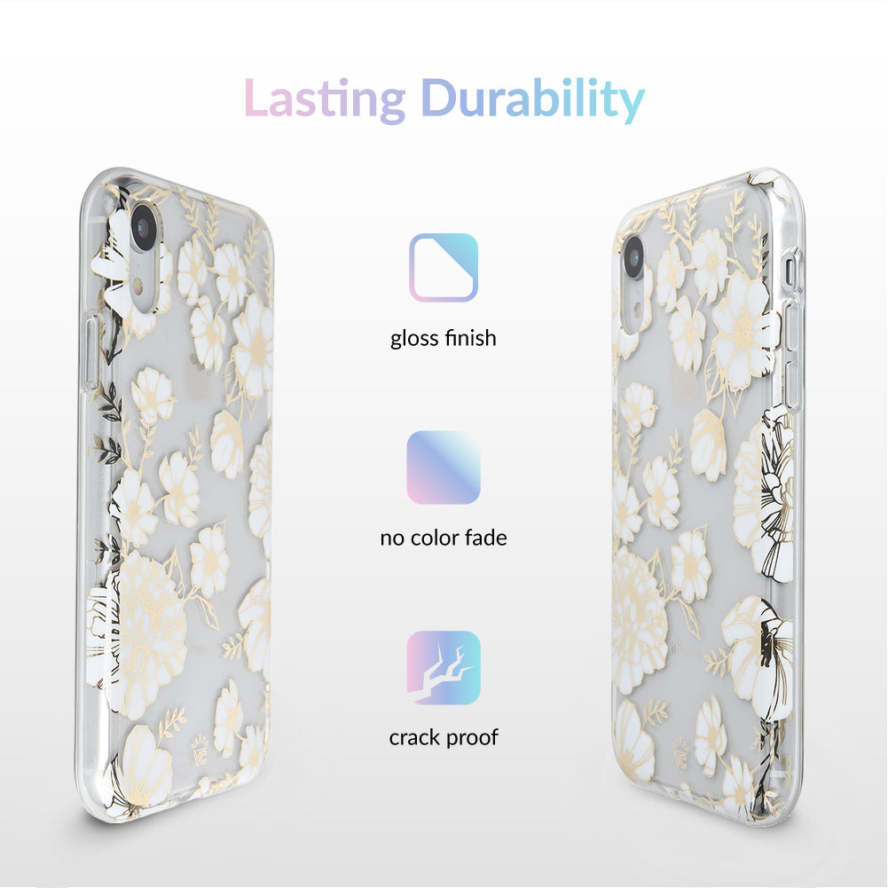 White and Gold Floral Clear iPhone Case