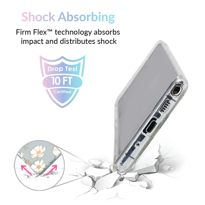 White and Gold Floral Clear Samsung Case