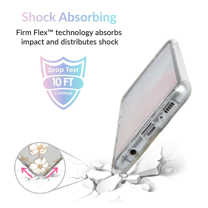 White and Gold Floral Clear Samsung Case