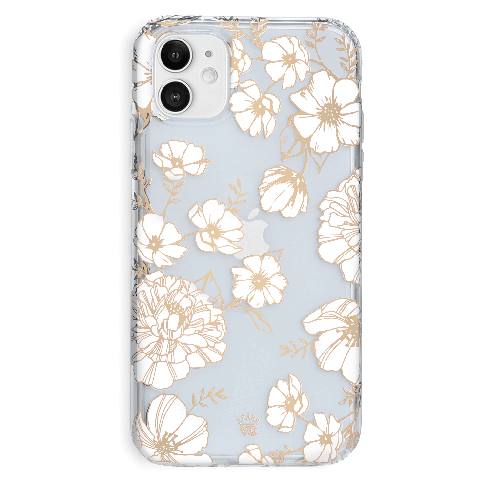 White and Gold Floral Clear iPhone Case