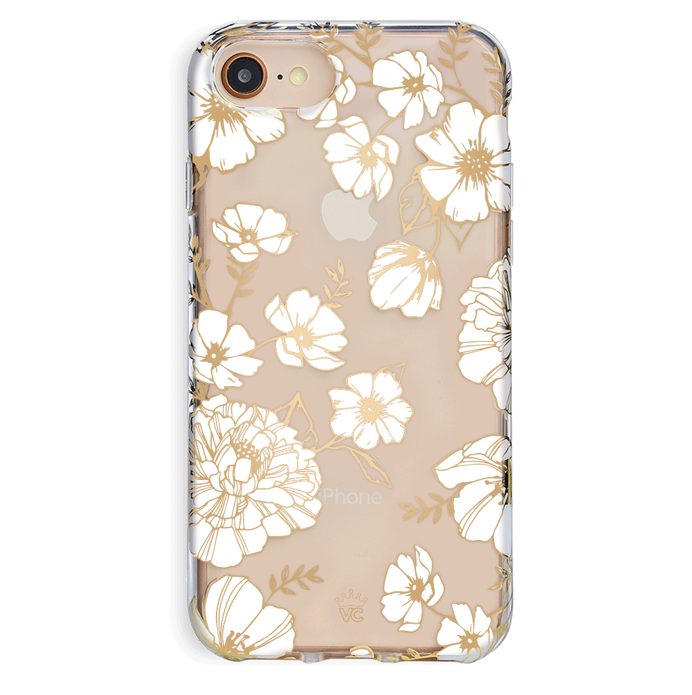 White and Gold Floral Clear iPhone Case