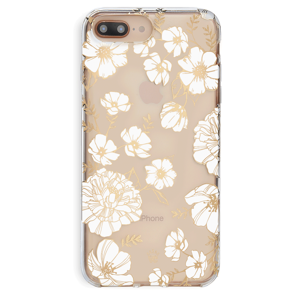 White and Gold Floral Clear iPhone Case