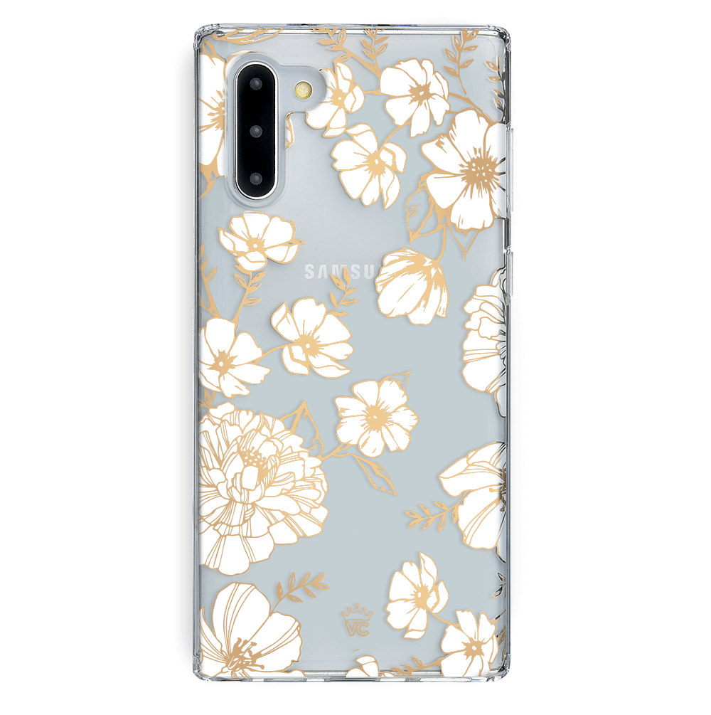 White and Gold Floral Clear Samsung Case