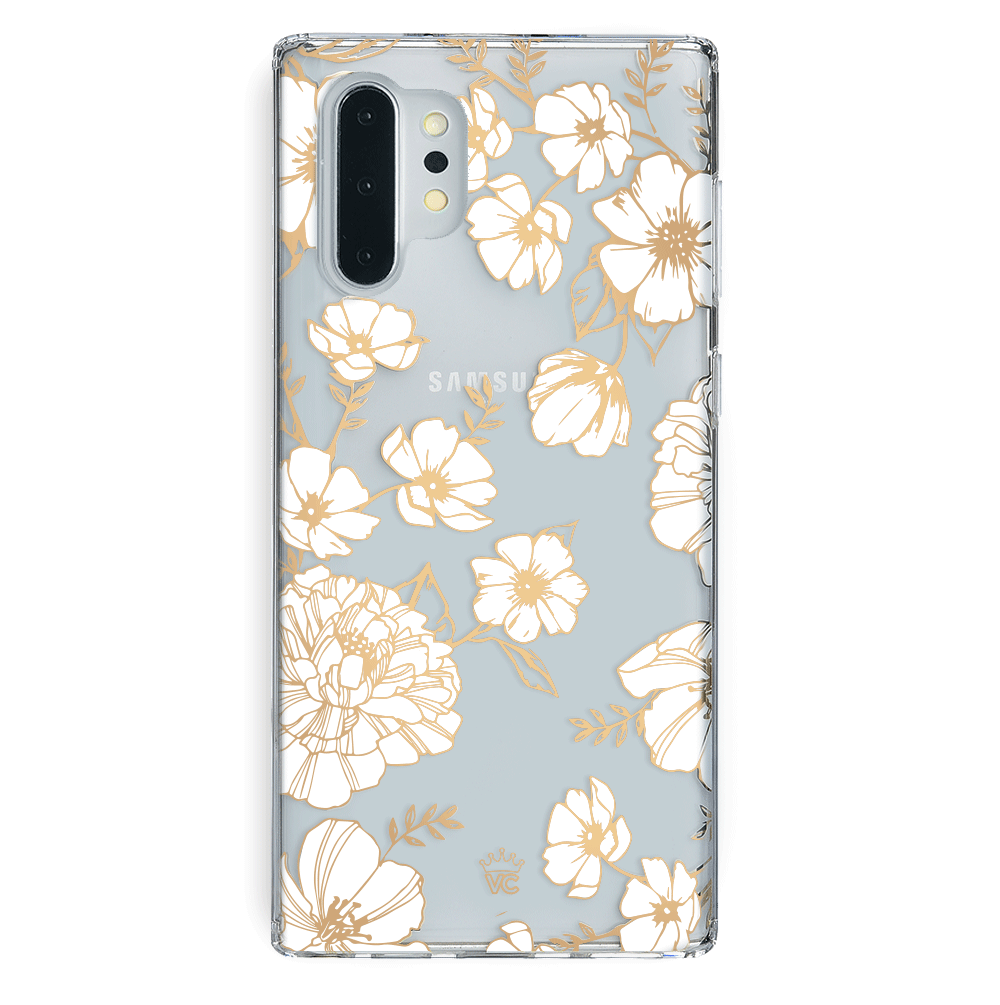 White and Gold Floral Clear Samsung Case