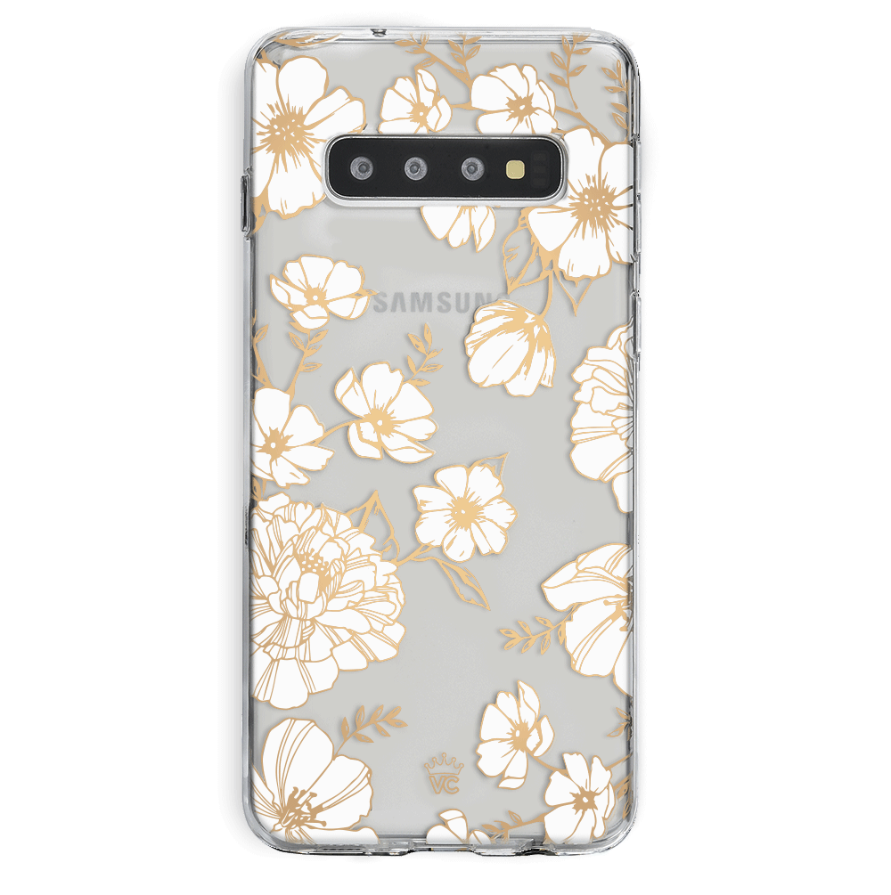 White and Gold Floral Clear Samsung Case