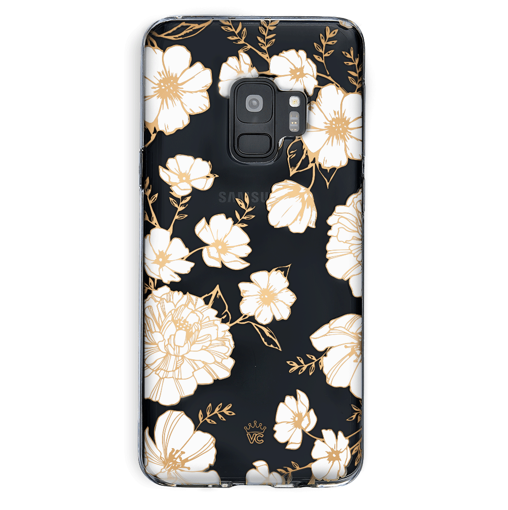 White and Gold Floral Clear Samsung Case