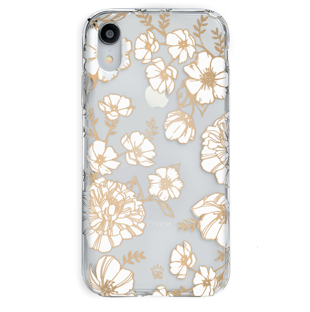 White and Gold Floral Clear iPhone Case