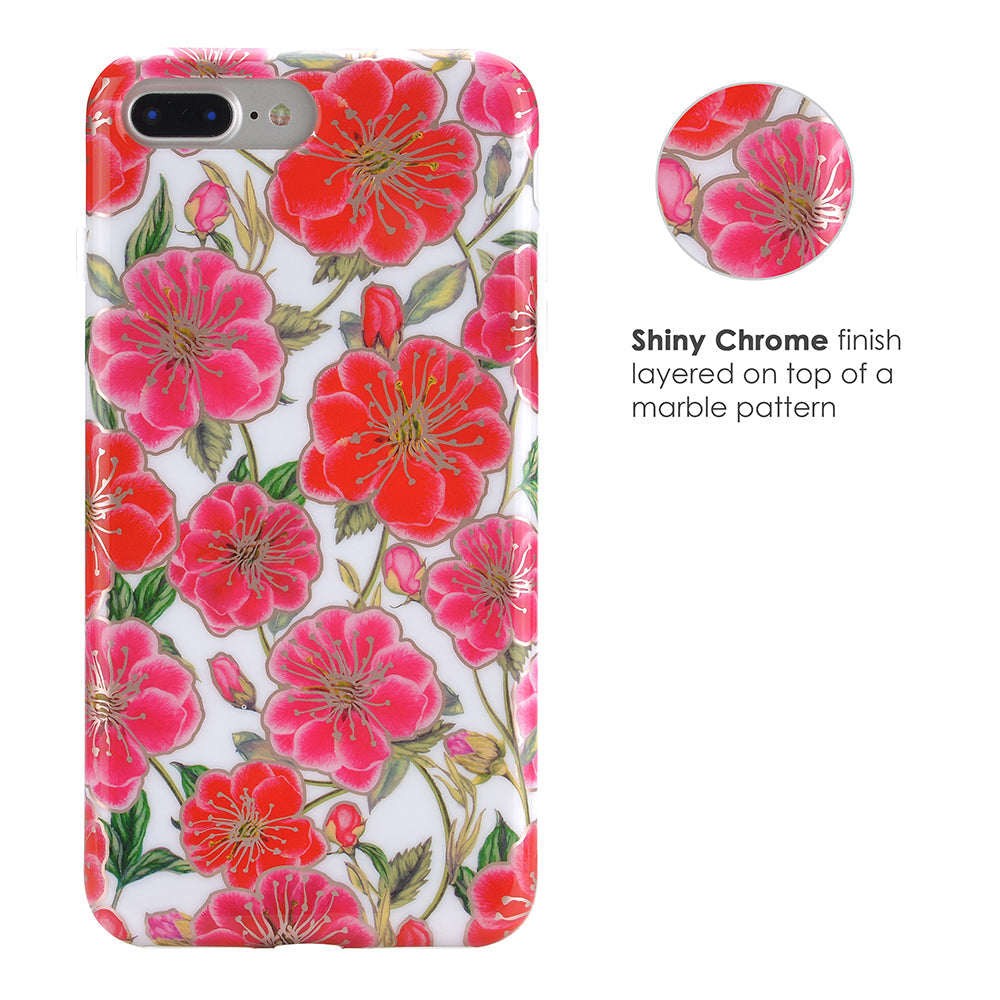 White Hibiscus Rose Gold Chrome Floral iPhone Case