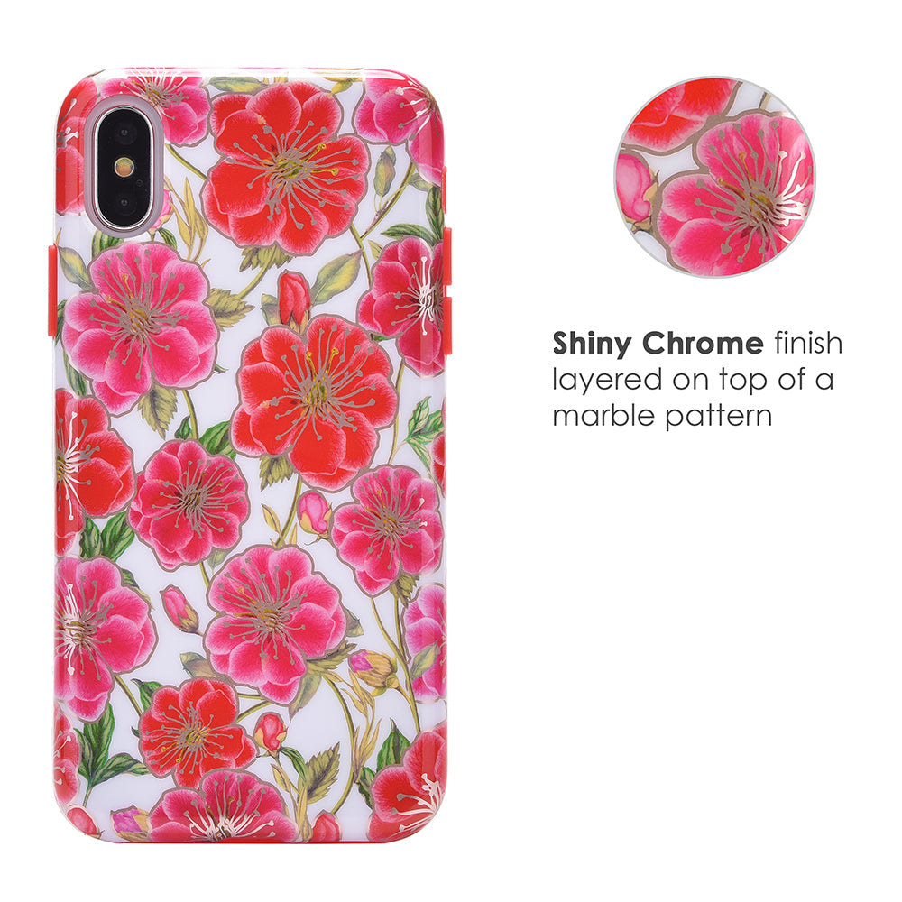 White Hibiscus Rose Gold Chrome Floral iPhone Case