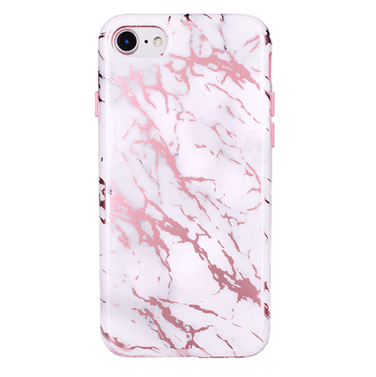 White Marble Pink Chrome iPhone Case