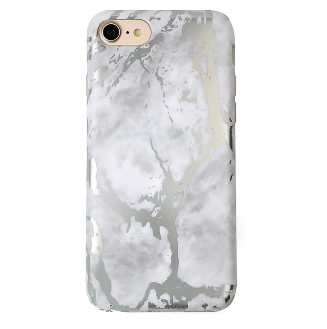 White Marble Silver Chrome iPhone Case