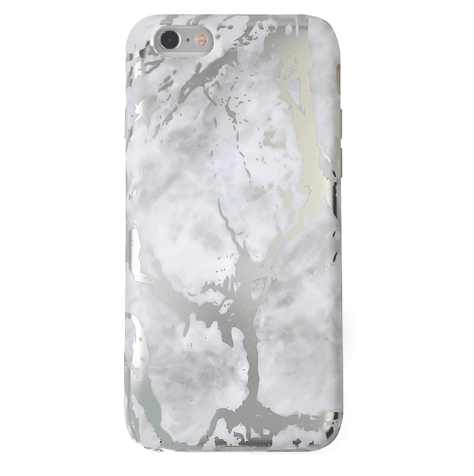 White Marble Silver Chrome iPhone Case