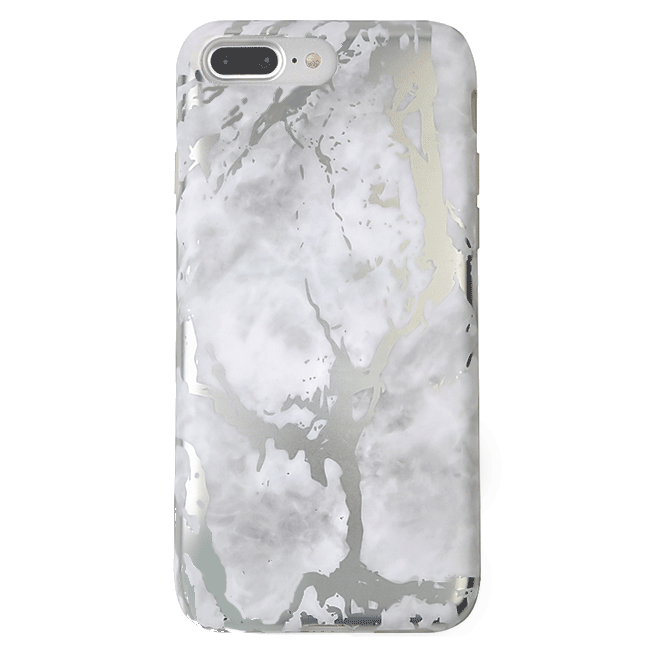 White Marble Silver Chrome iPhone Case