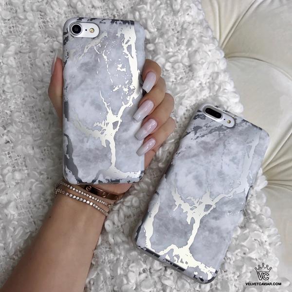 White Marble Silver Chrome iPhone Case