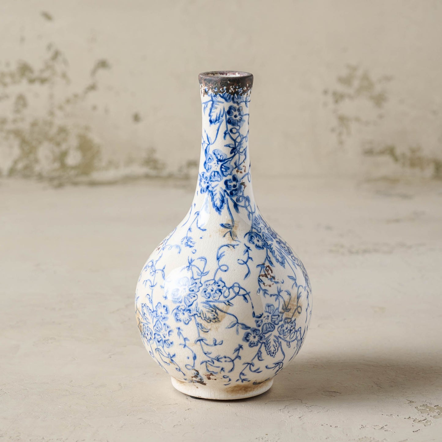 Blue and White Distressed Vase