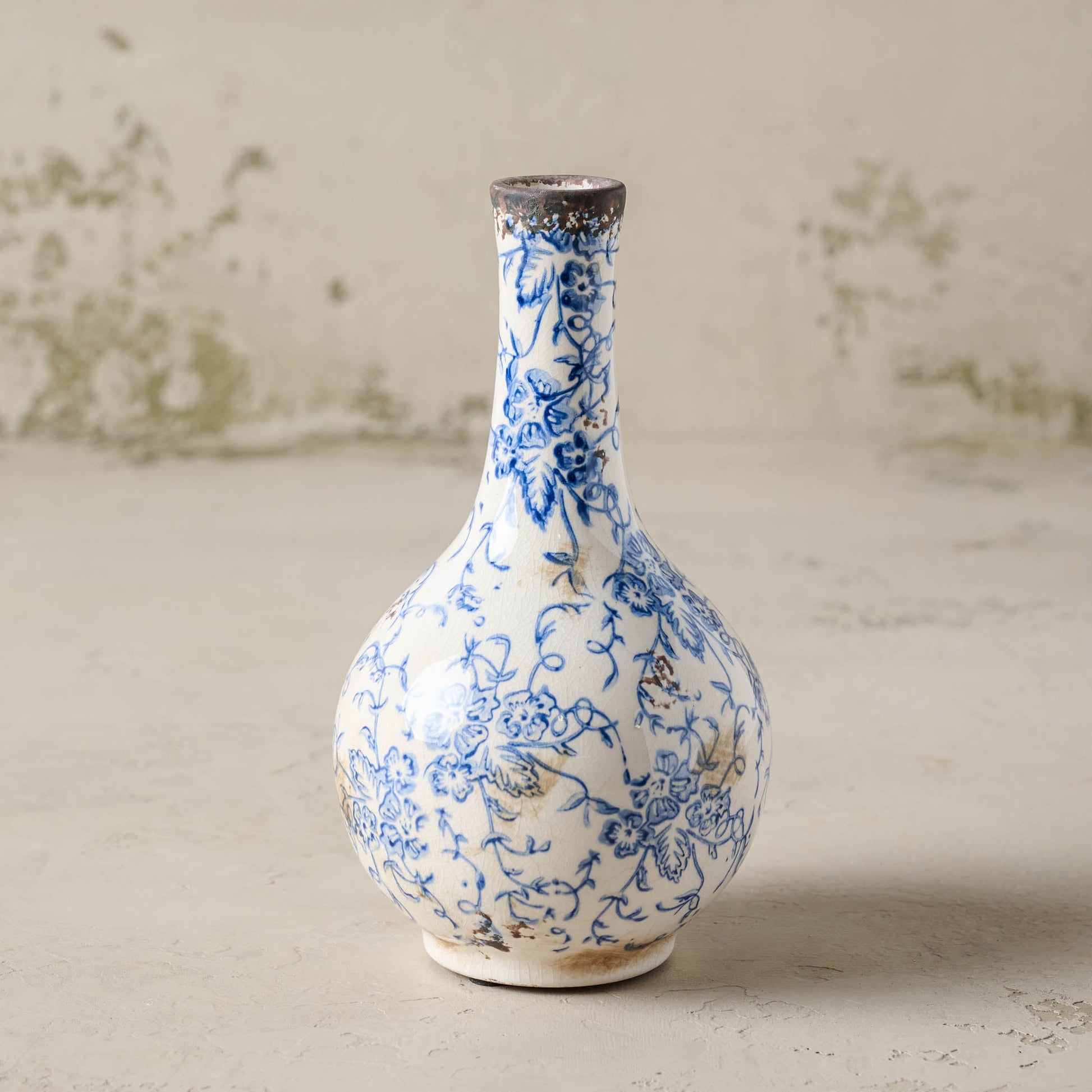 Blue and White Distressed Vase