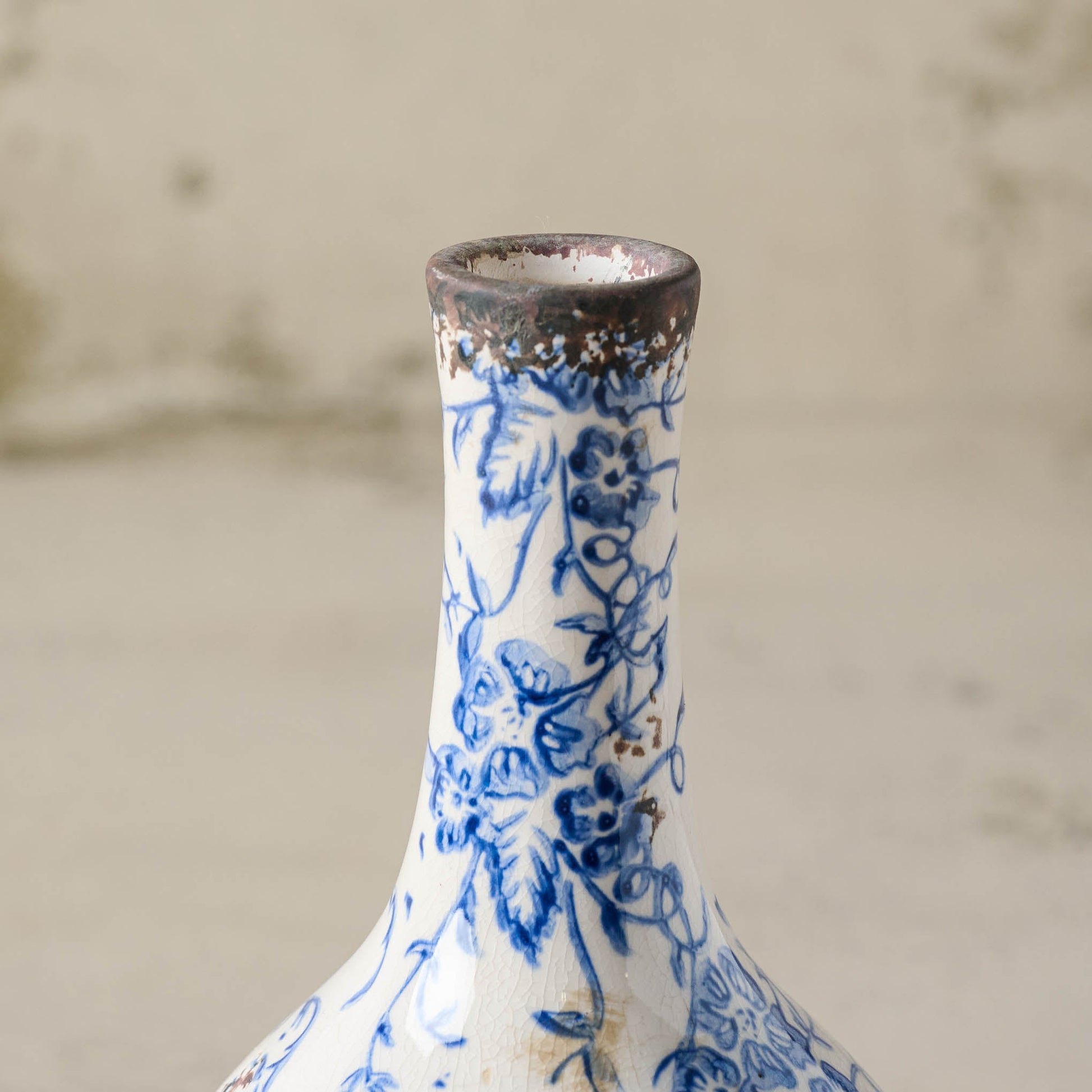 Blue and White Distressed Vase