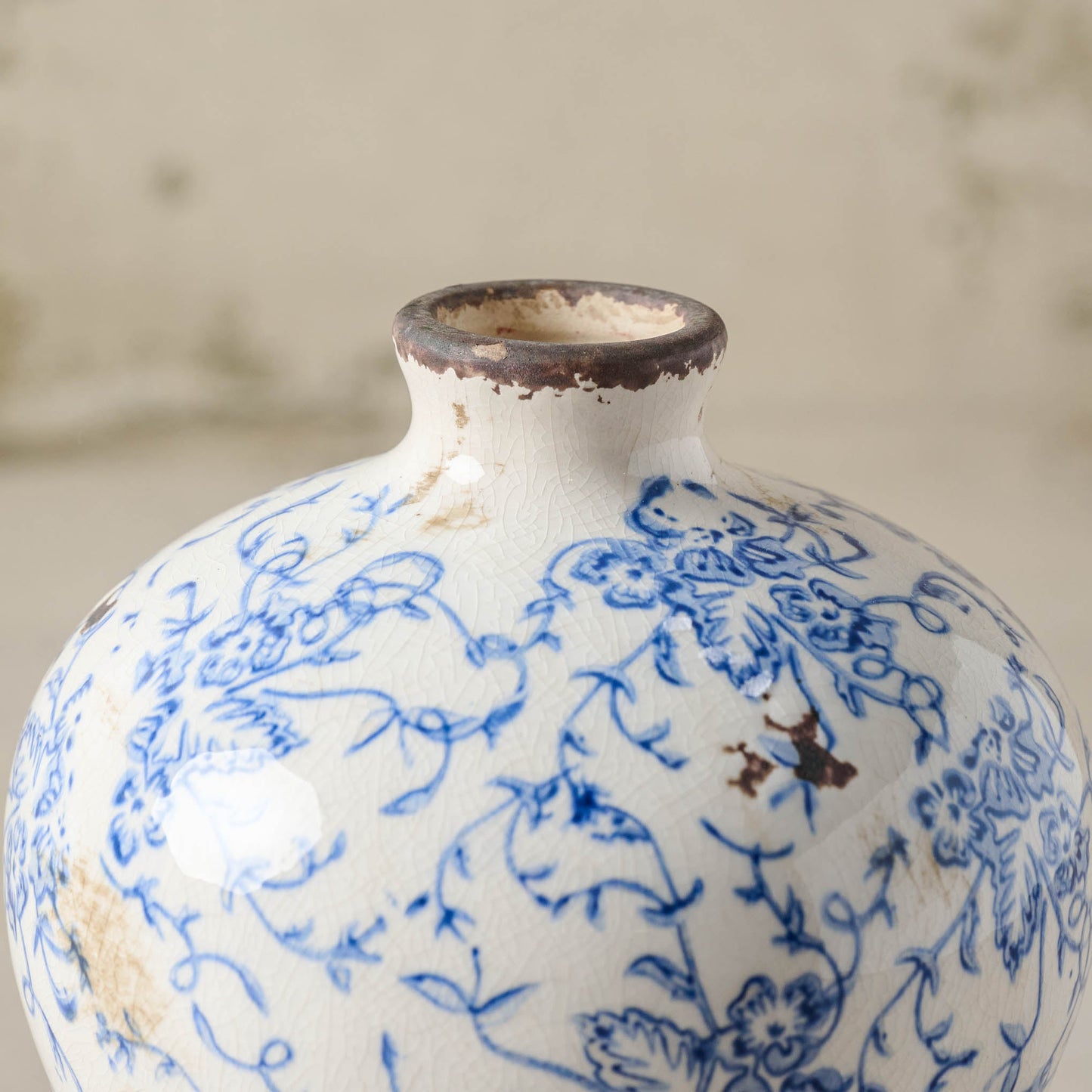 Blue and White Distressed Vase