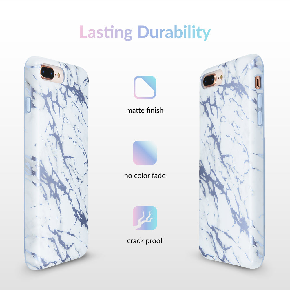 White Marble Blue Chrome iPhone Case