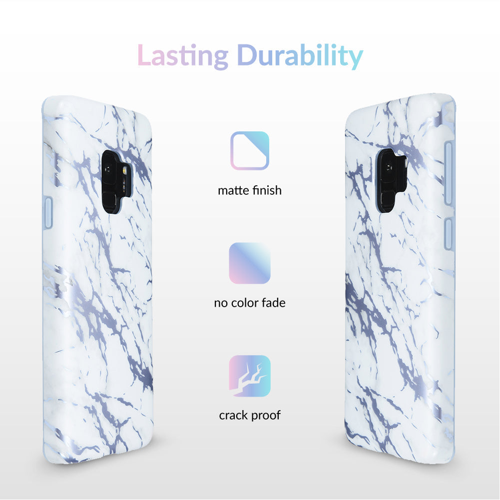 White Marble Blue Chrome Samsung Galaxy Case